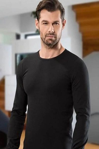 Hmd 721 Men's Crew Neck Long Sleeve Cotton Tank Top-Black