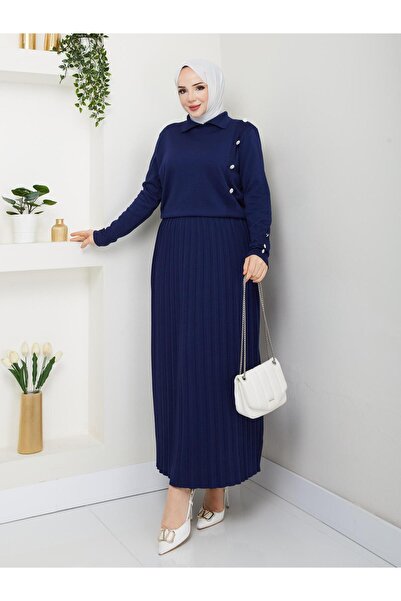 Miraystyle Beli Lastikli Piliseli Soğuk İplik Merserize Elbise