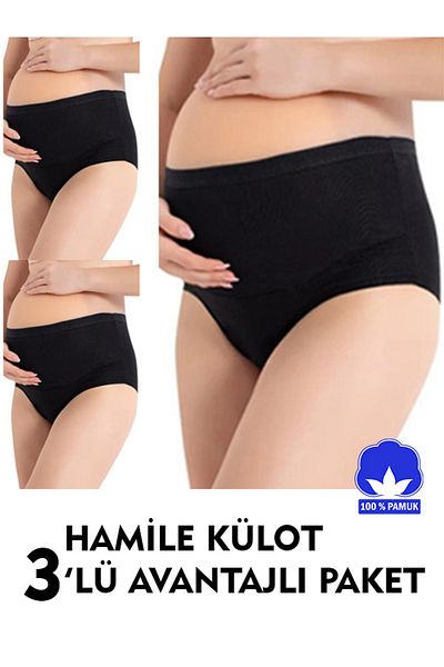 SAUNA SUIT Pachet de 3 set de chiloți de maternitate negri cu talie înaltă, 100% bumbac