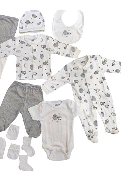 Aziz Bebe Cute Lamb Patterned 10-Piece Baby Hospital Discharge Bodysuit Set
