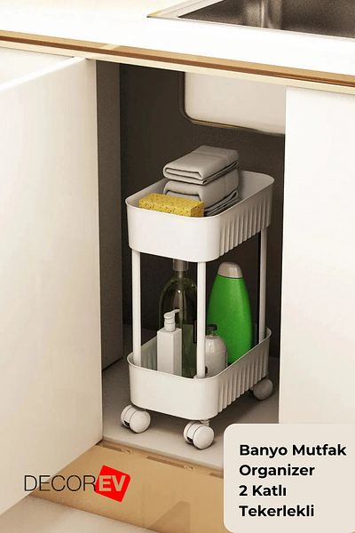 decorev 2 Tier Organizer Shelf - Bathroom and Kitchen Organizer White