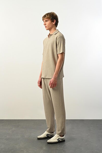 Valiberta Μπεζ ανδρικό μπλουζάκι με γιακά πόλο - Premium Shadow Texture