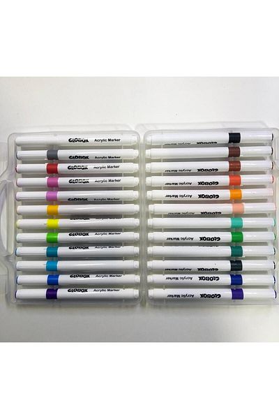 Globox 24 Colors Acrylic Pen Set - Brush Nib Plastic Box