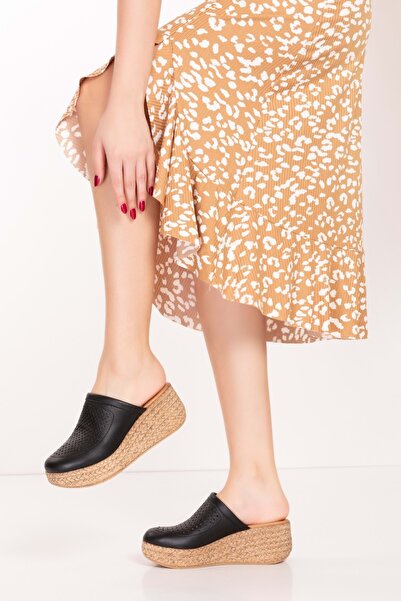 Gondol Kadın Hakiki Deri Platform Tabanlı Sabo Terlik Anl.3244