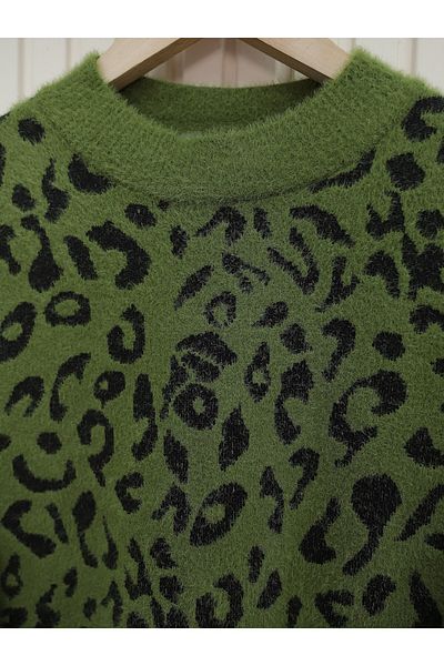 Modamorfo Half-Necked Patterned Soft Knitwear Tunic -F.Green