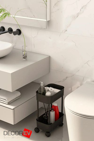 decorev 2-Tier Black Shelf with Wheels - Bathroom and Kitchen Organizer