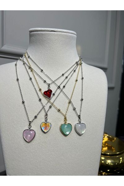 Store 5Pcs Colorful Steel Heart Necklace