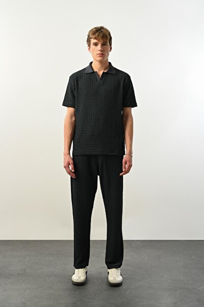 Valiberta Ανδρικό T-Shirt Premium Gölge Dokulu Polo Yaka - Petrol