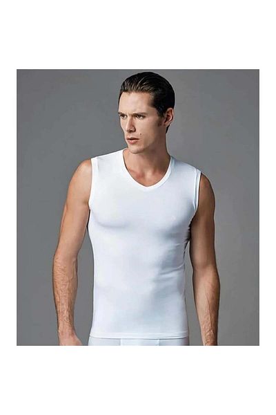 Eros Ers006 Compact Men's V-Neck Tank Top Sleeveless Men's T-Shirt (Pack of Two) - White