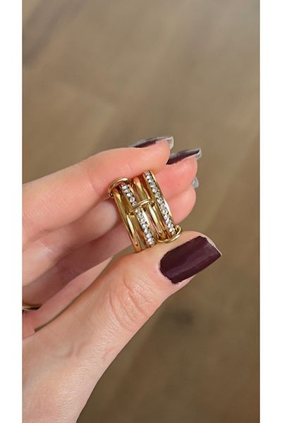 Opia JEWELRY - Spiral Model Full Gold Color Steel Ring [Product on the Index Finger]
