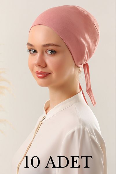 Melodi Scarf Γυναικείο Hijab Seamless Set Bonnet Powder 10 τεμαχίων Δεμένο χτενισμένο βαμβακερό καπό