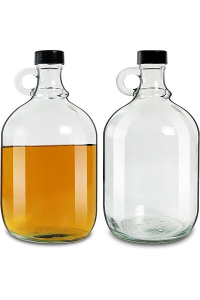 Home Zone 2 Pack 64oz Glass Gallon Jugs with Handle and Black Plastic Lids Ideal for Kombucha (Clear)