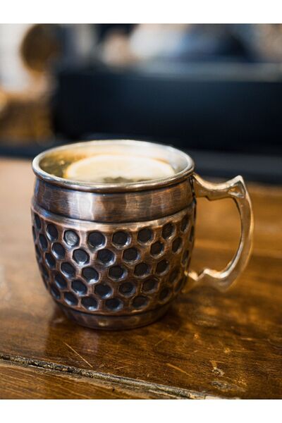 Bakır Concept Copper Mug Cup Honeycomb Model 2-Piece Oxide Color