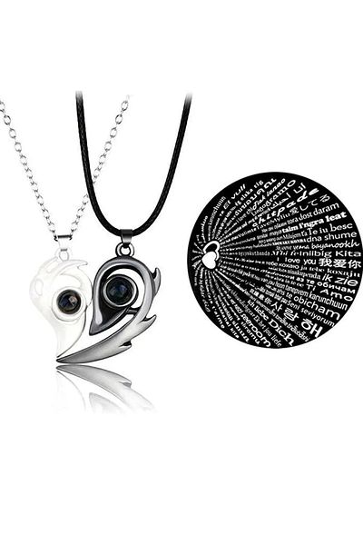 İYİ MODA 2 Pieces I Love You in 100 Languages Magnetic Heart Lover Couple Necklace