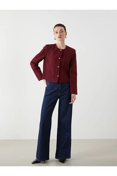 LC Waikiki Jachetă din tweed pentru femei cu decolteu rotund