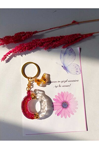 demirbasavm سلسلة مفاتيح إيبكسي مصنوعة يدويًا مخصصة لعيد الأم