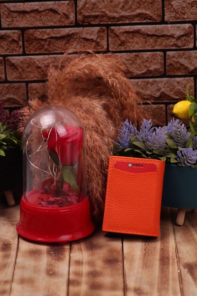 Ozka Leather Collection Orange Faux Leather Men's Mechanism Vegan Leather Card Holder Wallet Portfolio - Rose Gift