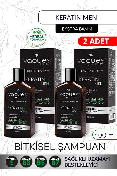 Vagues Premium Care Keratin Men Special Anti-Dandruff, Anti-Shedding, Fast Growth Effective Herbal Shampoo for Men 2 Pcs
