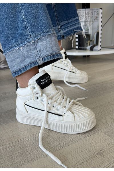 BESKAR Pantofi sport cu șireturi Estim White Skin Black