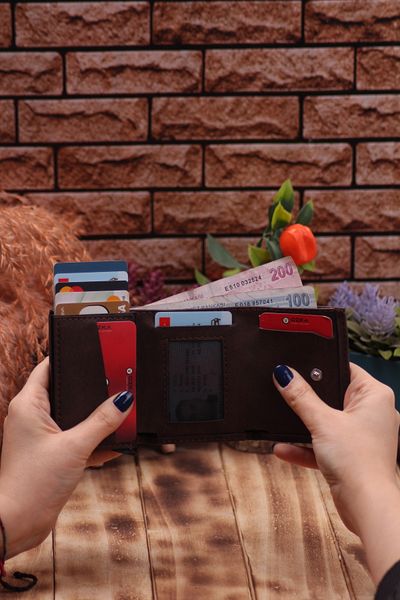 Ozka Leather Collection Лудо кафяв мъжки портфейл от изкуствена кожа с механизъм и веганска кожа за карти - подарък от роза