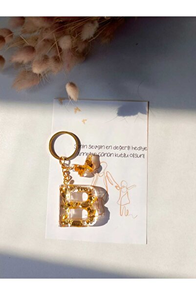 demirbasavm سلسلة مفاتيح إيبكسي مصنوعة يدويًا على شكل حرف B مخصصة لعيد الأم