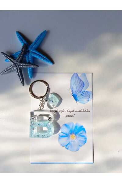 demirbasavm سلسلة مفاتيح إيبكسي مصنوعة يدويًا على شكل حرف B مخصصة لعيد الأم