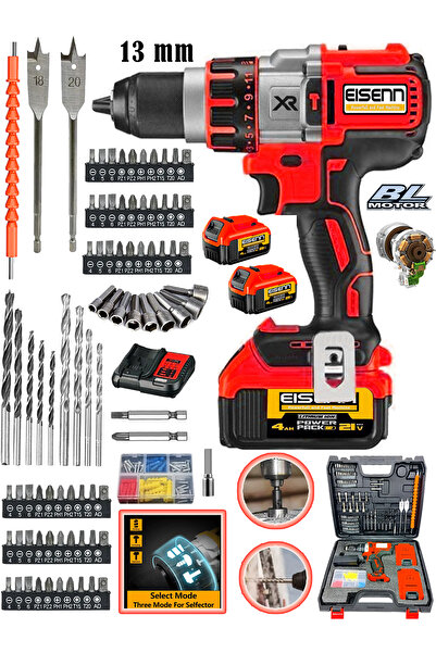 Eisenn Germany Red Xr Orginal 13 Mm Metal Mandren 24 V 4 Ah Bl Fırçasız Motor Akülü Darbeli Matkap 10 Pilli