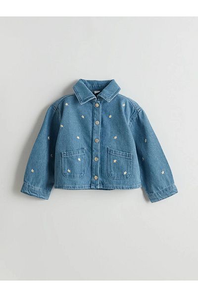 LC Waikiki Jachetă de blugi indigo pentru fete LCW Kids - T T cu broderie cu stele