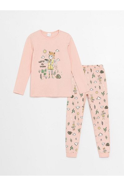 LC Waikiki Crew Neck Printed Long Sleeve Girls Pajama Set (S4)