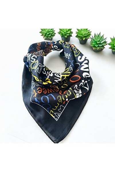 alsaccessories Bandană din bumbac 100% cu scris Dream și Sweet de culoare neagră