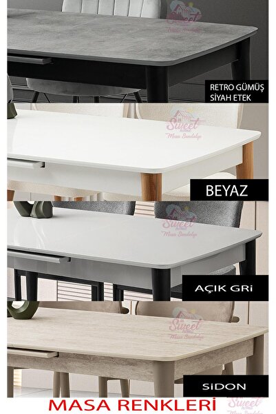 Sweet Home Masa Sandalye Milano Mdf Ortadan Açılır Masa Cappicino 4 Adet Gözde Sandalye Takım