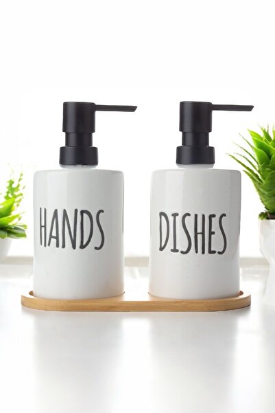 Sezka Life Δοχείο κεραμικού υγρού σαπουνιού με ξύλινη βάση, 2 τεμάχια, δοχείο...