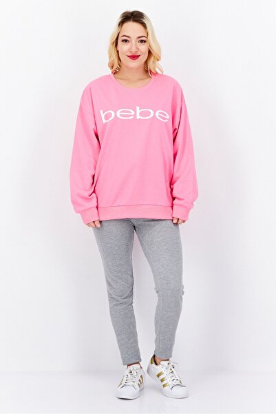 Bebe Women Round Neck Brand Logo Long Sleeves Sweatshirts, Pink