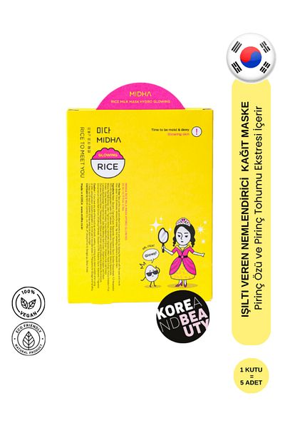MIDHA Rice Milk Mask (Koreandbeauty) Hydro Glowing |   Brightening Rice Extract Face Mask 5 Pieces