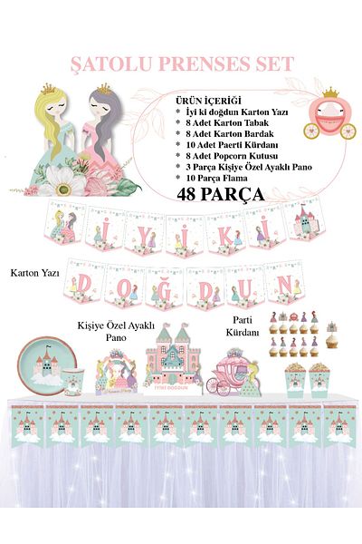 Big Party Silvery Themed Party Set with Princess Car with Chats 48 Pieces