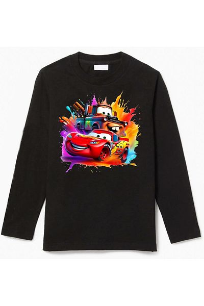 Efendioğlu Design Children's Long-Sleeved Lightning Mcqueen and Mater Printed Color Cotton T-Shirt