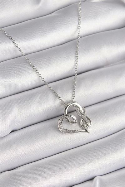 Clariss 316L Steel Silver Color Chain Zircon Stone Detailed Heart Model Infinity Detail Women's Necklace