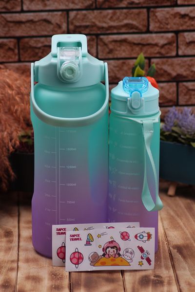 Ozka Leather Collection 2-Pack Motivational Water Bottle - 2Lt + 900 ml