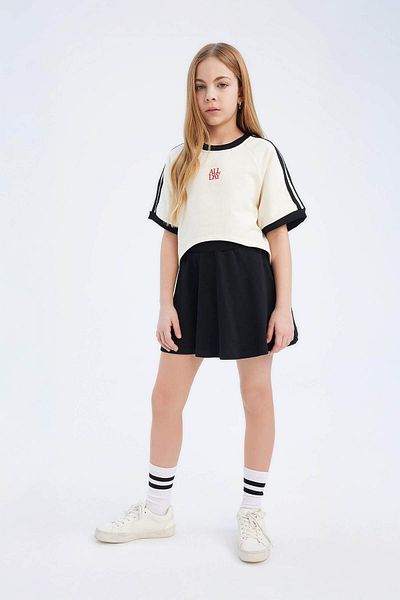 DeFacto Girls' 2-Piece Set Crew Neck Printed Short Sleeve T-Shirt Skirt E0416A825Sm
