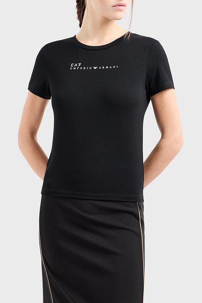 EA7 Тениска с принтирано деколте Slim Fit и еластично лого AF12945