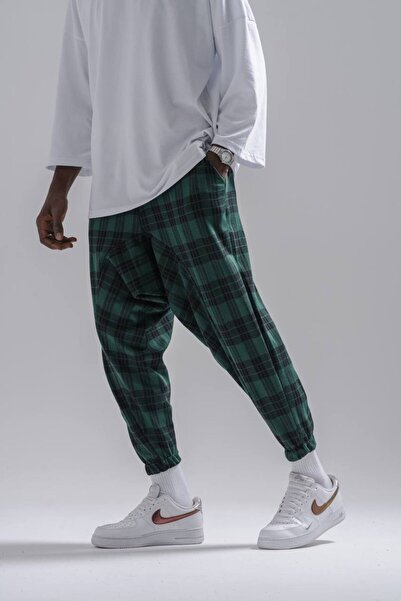 Superbluemexico Unisex Jacquard Rubber Leg καρό φαρδύ παντελόνι