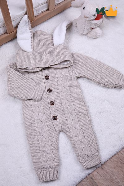 Babyhola Velsoft Knitwear Rabbit Eared Jumpsuit for Baby Boys and Girls 2800