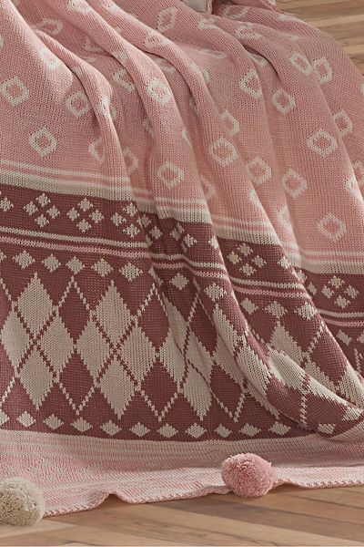 DOUX HOME Baklava Knitwear Braided Tv Blanket10 Pompon 130 X 170 (Pink)