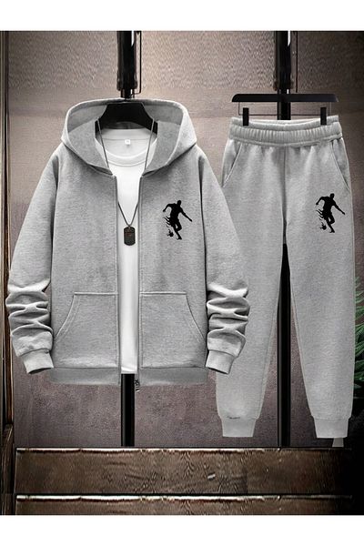 Risil-Nu Company Basketball Silhouette Printed Tracksuit Set – Hooded Sweat Jacket & Jogger Sweatpants