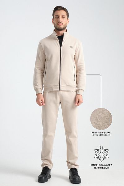 Shooter Beige Winter Men's Tracksuit Set Thermosoft Technology Lamb Look Regular Fit Inside