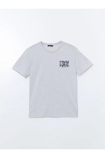 LC Waikiki Lcw Eco Gray Crew Neck Printed Combed Cotton Men's T-Shirt