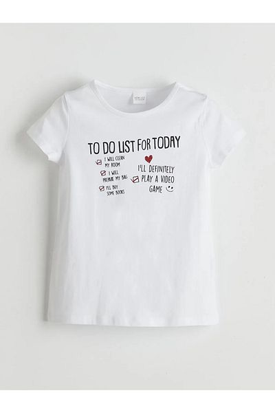 LC Waikiki Set pijamale pentru fete LCW ECO alb cu gât crew