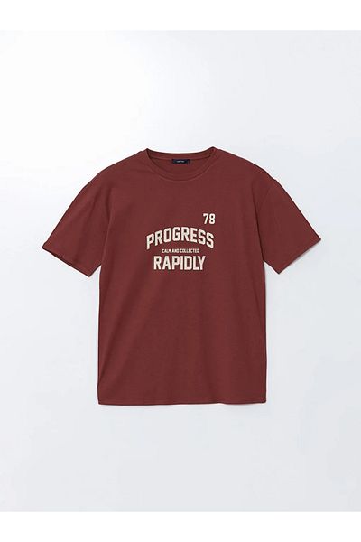 LC Waikiki Tricou pentru bărbați din bumbac pieptănat cu mânecă scurtă, cu decolteu roșu Claret LCW ECO