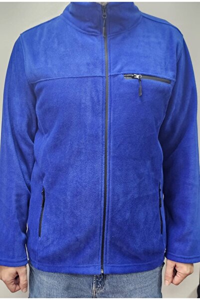 Derin Mavi PARLİEMENT BÜYÜK BEDEN TERMAL ÖZELİKLİ 3 CEPLİ TAM FERMUARLI POLAR CEKET-HIRKA 3 RENK