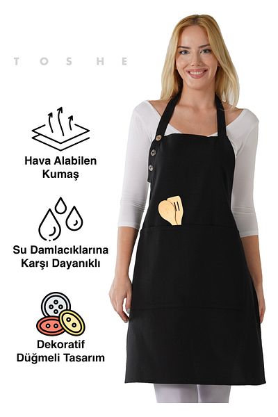 TOSHE Kitchen Apron Waterproof Chef Apron with 2 Wide Pockets Barista Apron Apron